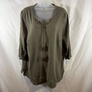 Catherine’s Women’s 2X Boho Chic Peasant Tunic Top Green Textured Tassel Sleeve